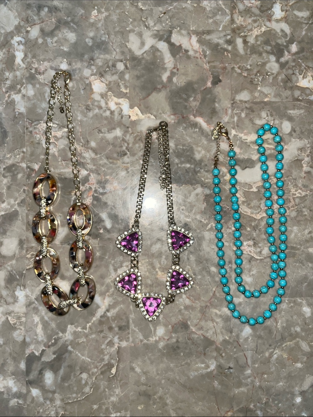 Gold Chain Necklace with Purple Crystal Accents - Women Jewelry lot